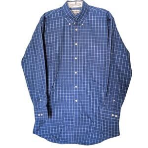 Paul Fredrick Shirt Mens 16-32 Blue Windowpane Non Iron Pinpoint Cotton Slim Fit